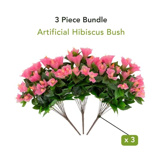 19" UV Resistant Artificial Hibiscus Bushes, 3ct.